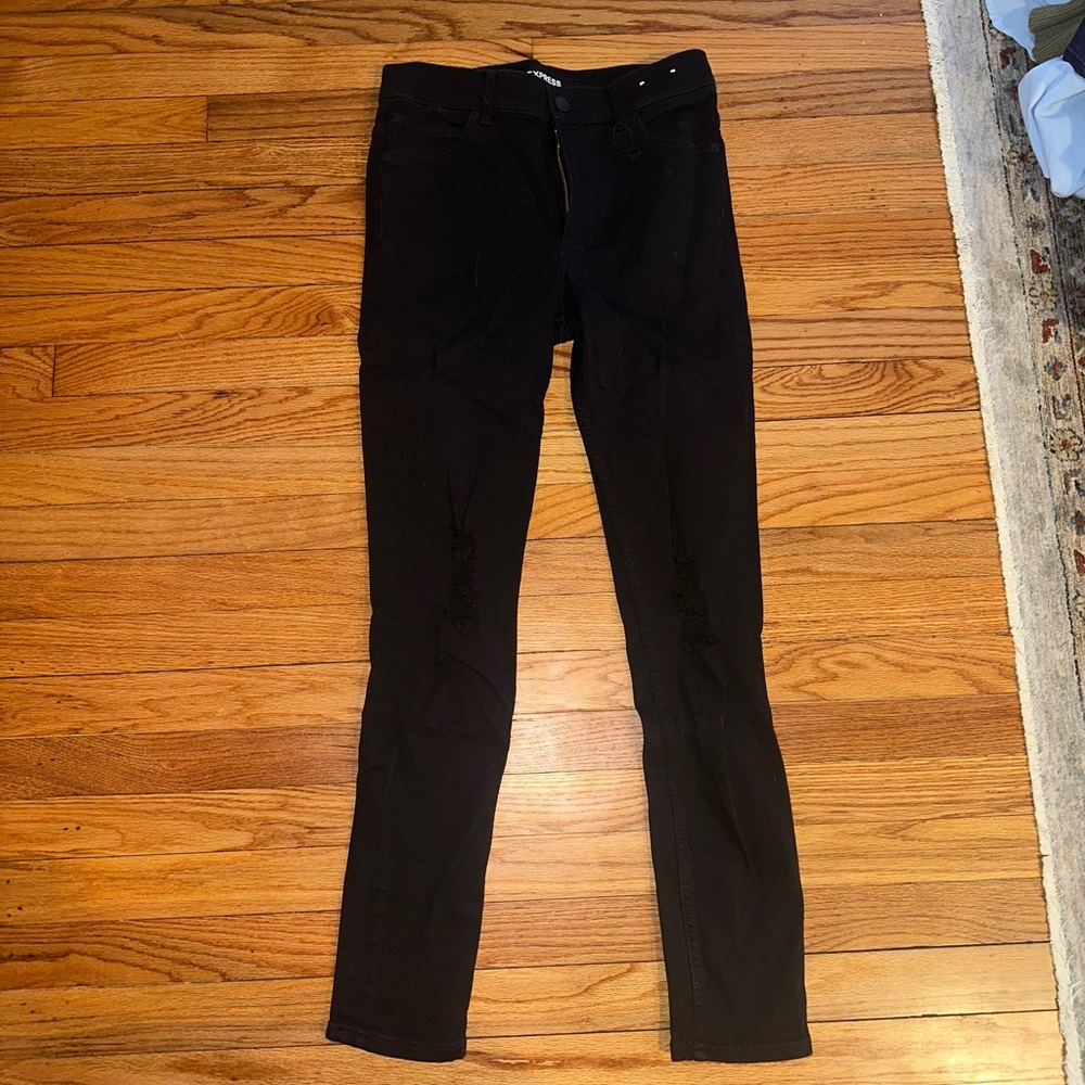 Express distressed high rise black jeans